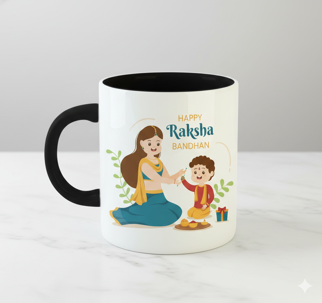 Happy Raksha Bandhan Printed Coffee Mug – Brother Sister Ceramic Gift Cup