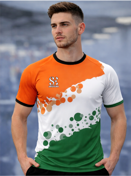 Orange, White & Green Sports T-Shirt – Tricolor Athletic Jersey